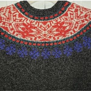 LL BEAN Nordic Fair Isle Scandinavian Lambs Wool Sweater Cabincore Lodge